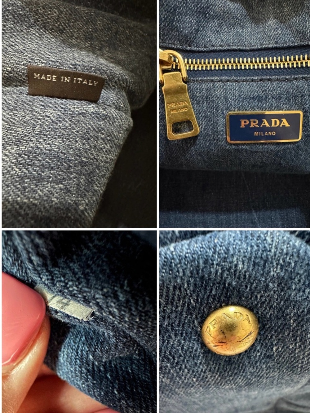Delete me-PRADA CANAPA LARGE DENIM TOTE BAG BLUE AVIO ITALY LOGO AUTHENTIC - Picture 11 of 16